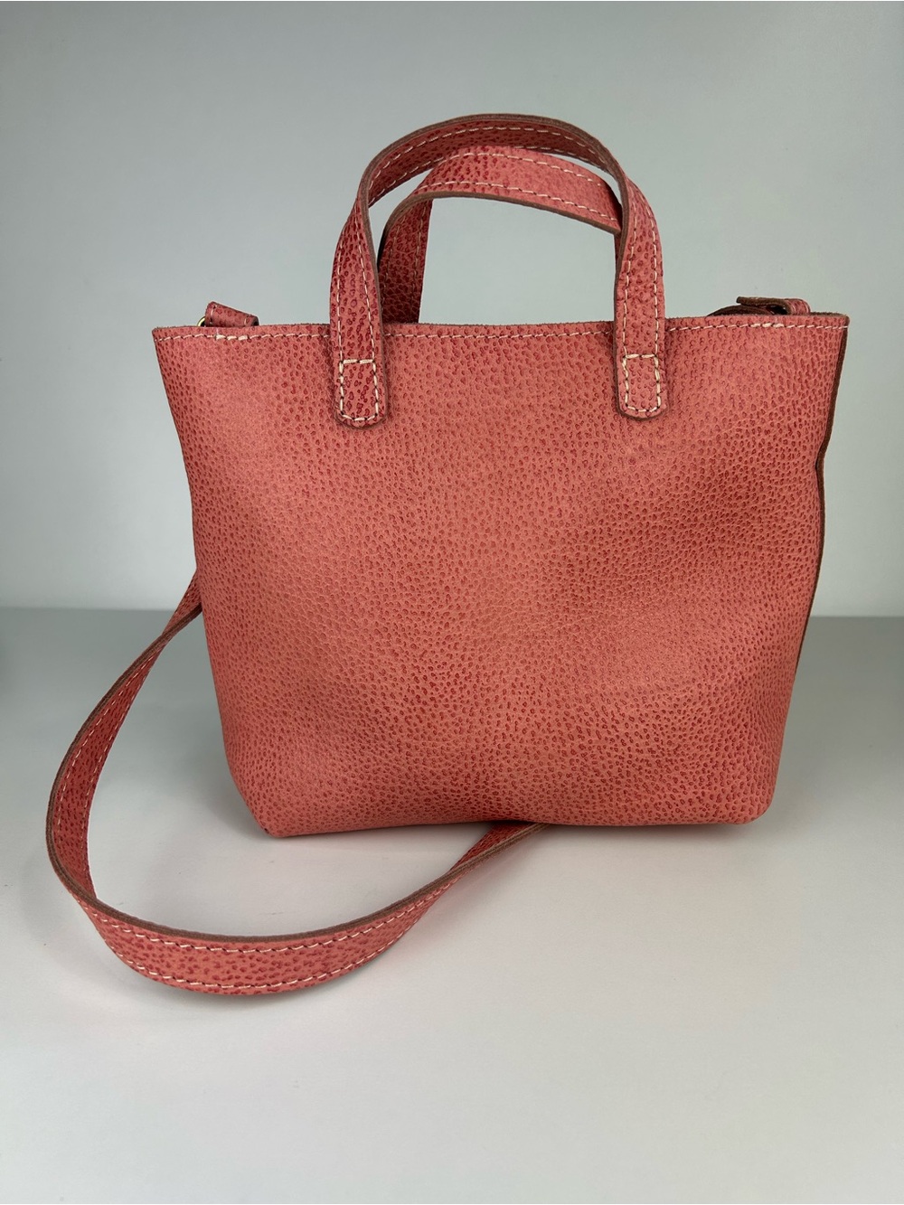PORTLAND LEATHER GOODS MINI CORAL PINK CROSSBODY TOTE